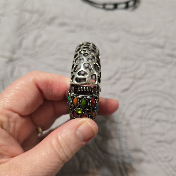 Gypsy Jewels Bright Multi Colored Statement Funky Wide Rhinestone Hinged Bracele - Picture 3 of 6